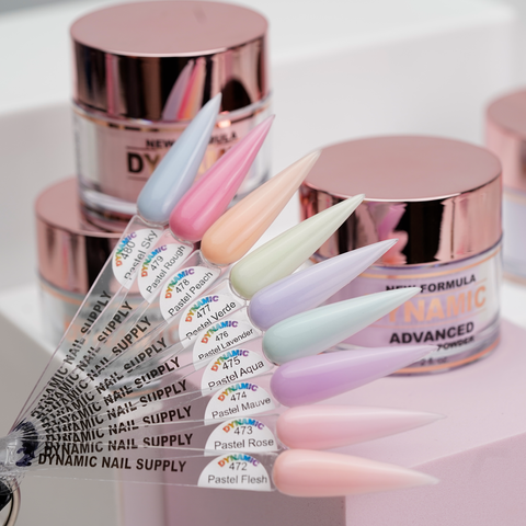 Pastel acrylic nail samples with the New 2026 Pastel Spring Colors Acrylic Collection (Ombre and Buttery) displayed.