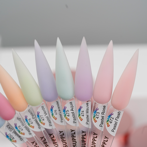 Fan of New 2026 Pastel Spring Colors Acrylic Collection swatches: pink, peach, mint, lavender, aqua, mauve, rose, flesh.