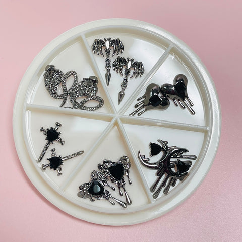12 pcs Vintage Gothic Halloween Charms for Nails Art Design includes Snake Punk Heart Moon