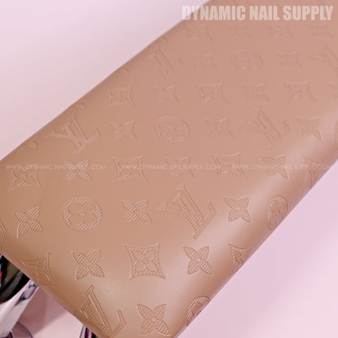 (HLA001 - Brown LV Engraved) Designer Brand Name Handrest for Pedicure and Manicure Nail Services (Reposabrazos Para Manicura)