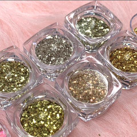 Champagne Gold Mix-sizes Metallic Sequin Glitter for Christmas Nails (set of 6 jars / 6 gram)