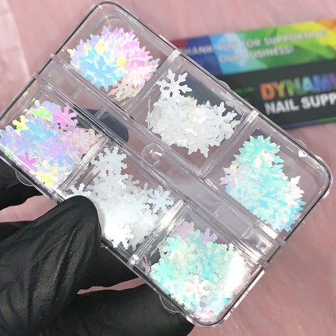 White Iridescent Snowflakes Sequins / Glitters set for Christmas Nail Art design