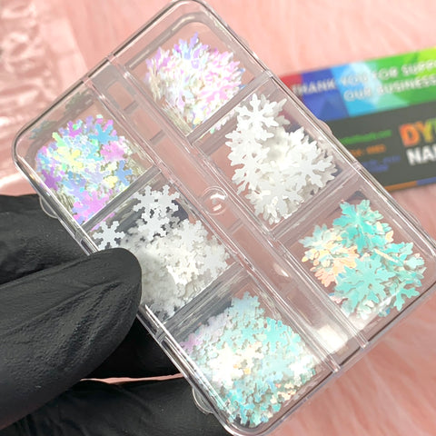 White Iridescent Snowflakes Sequins / Glitters set for Christmas Nail Art design