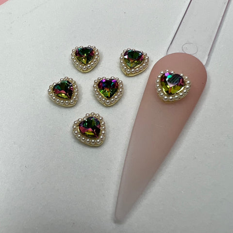 6 pcs Purple Heart shape Charm for Nails Art Design (Pearls Engraved)