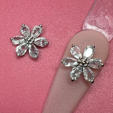2 pcs 3D Flowers Charm for Nails Art Design (Crystal Rhinestones engraved)