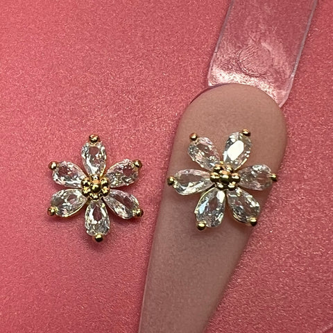 2 pcs 3D Flowers Charm for Nails Art Design (Crystal Rhinestones engraved)