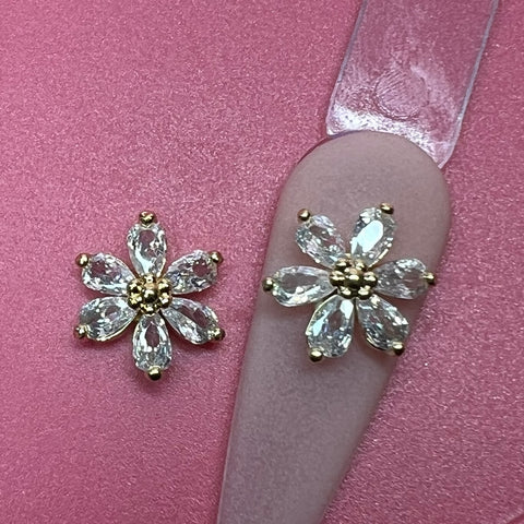 2 pcs 3D Flowers Charm for Nails Art Design (Crystal Rhinestones engraved)