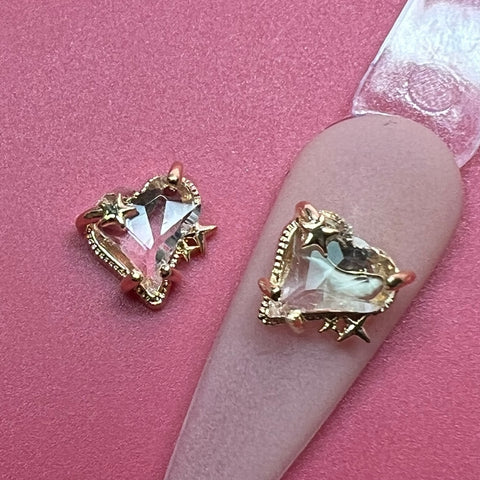 2 pcs Clear Crystal Heart-shape Charm for Nails Art Design (Crystal Rhinestone Engraved)