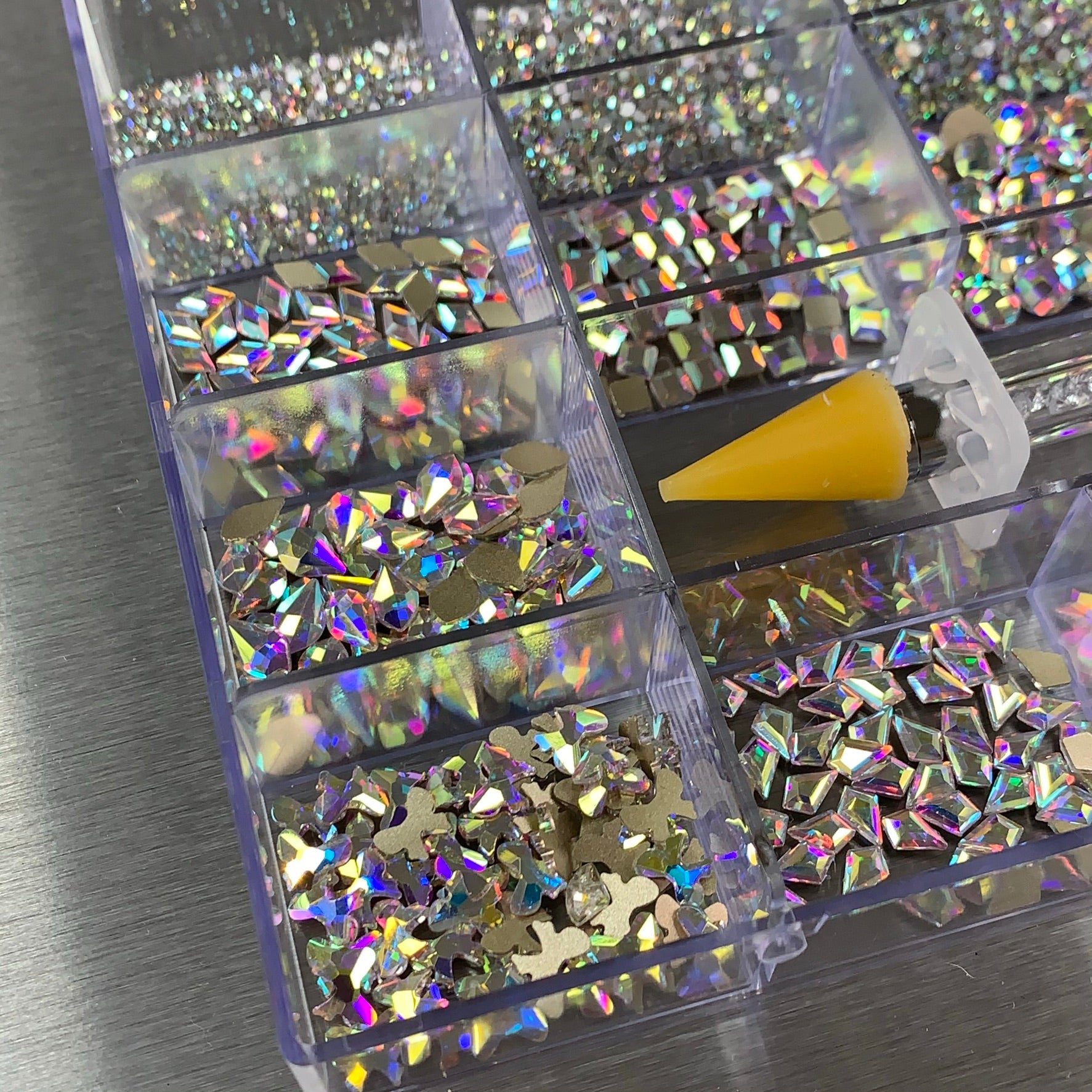 [AB Iridescent gold-back] Rhinestones set - 20 cells - 14 big shapes a ...