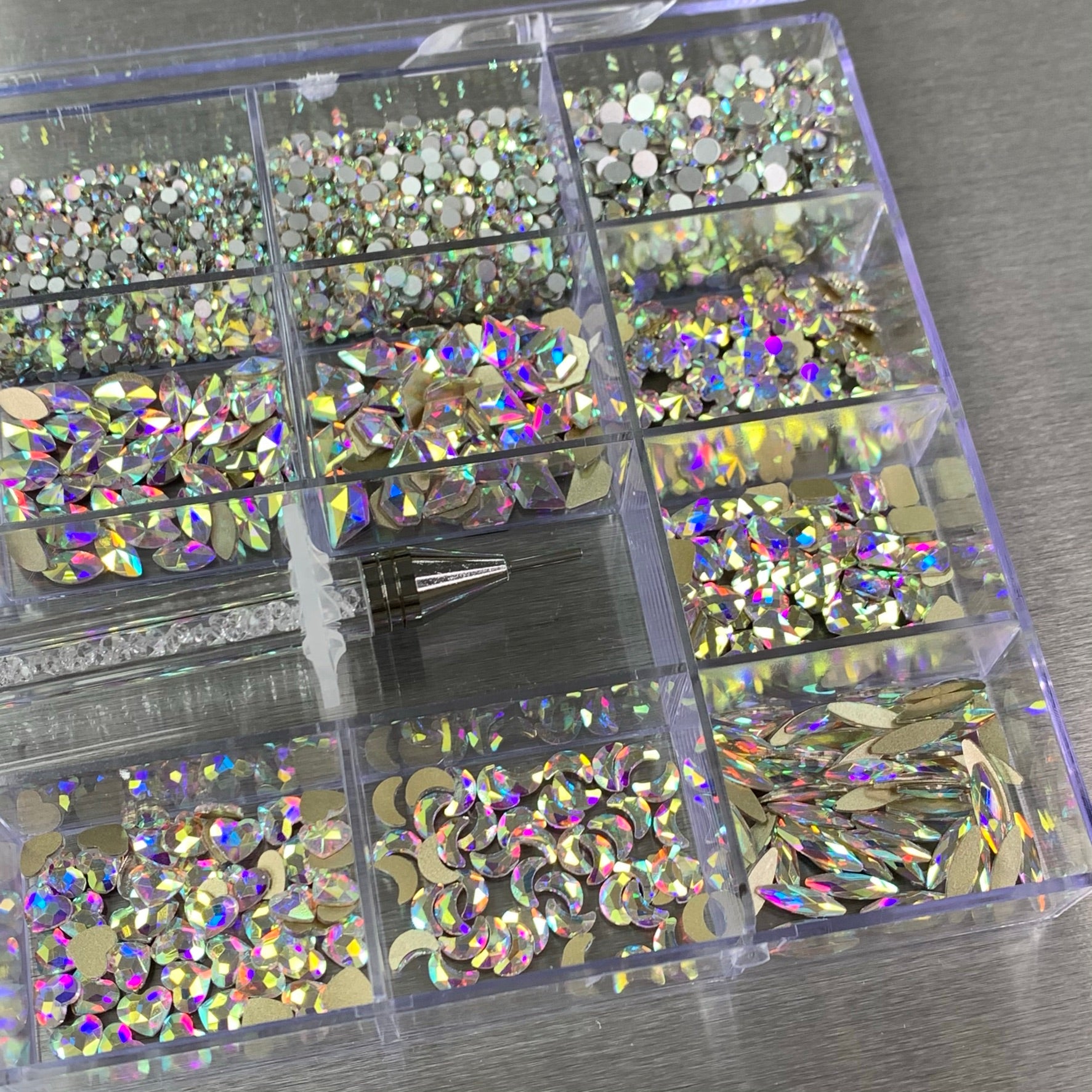 [AB Iridescent gold-back] Rhinestones set - 20 cells - 14 big shapes a ...