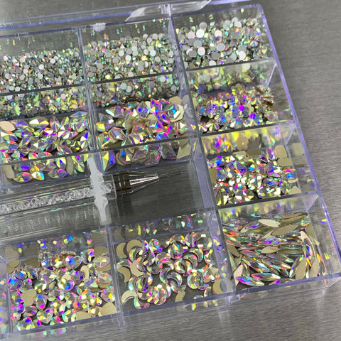 [AB Iridescent gold-back] Rhinestones set - 20 cells - 14 big shapes and 6 round shapes