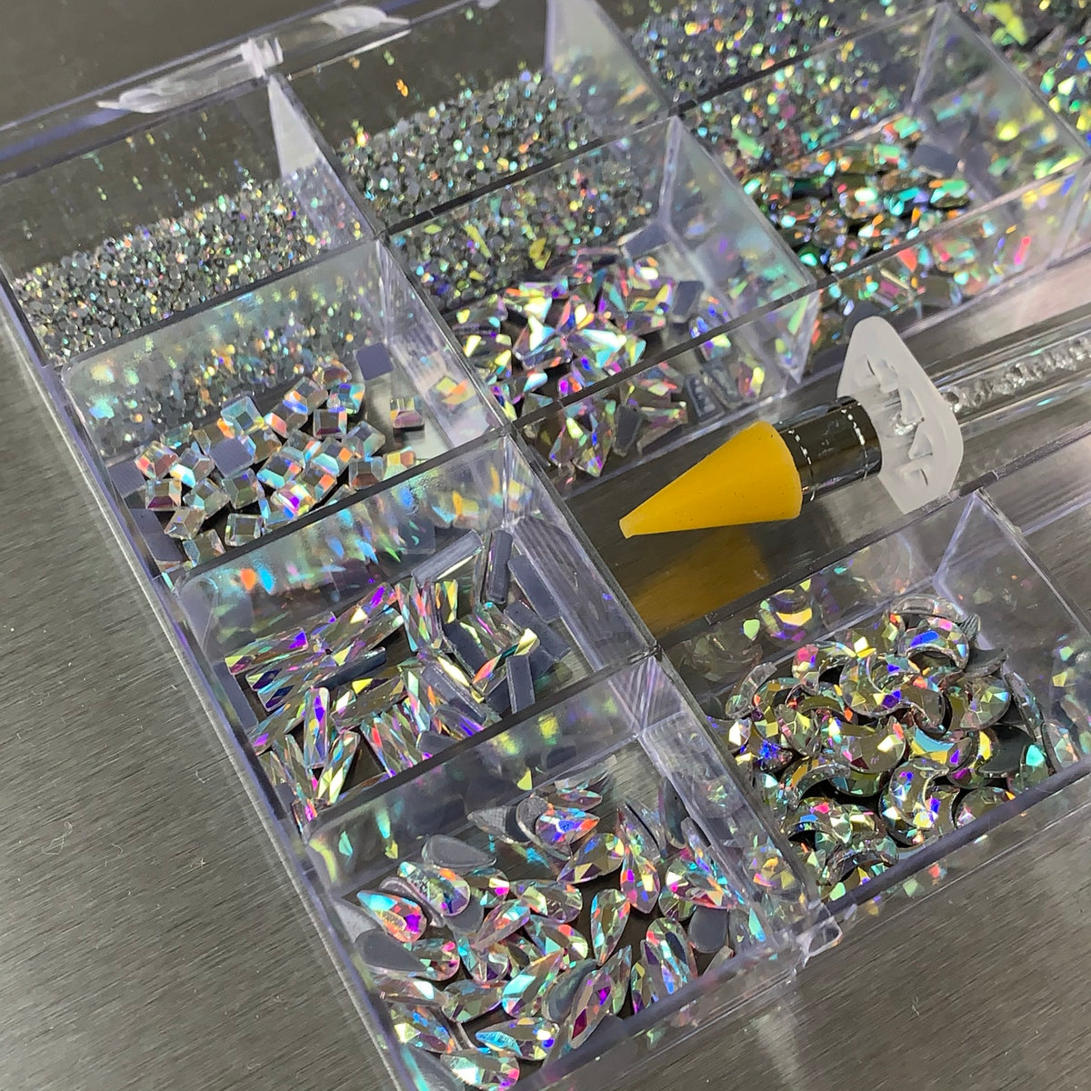 [AB Iridescent silver-back] Rhinestones set - 20 cells box - 14 big sh ...