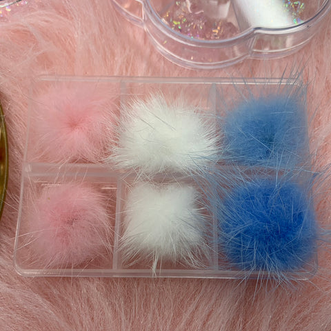 3 pairs of Pompoms (Fur ball & magnet base) for Nails art design (White, Baby Blue, Baby Pink)