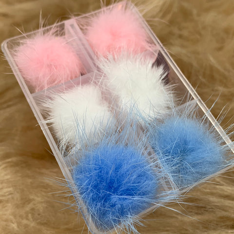 3 pairs of Pompoms (Fur ball & magnet base) for Nails art design (White, Baby Blue, Baby Pink)
