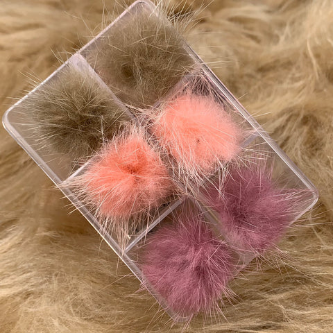 3 pairs of Pompoms (Fur ball & magnet base) for Nails art design (Brown, Peachy, Nude Pink)
