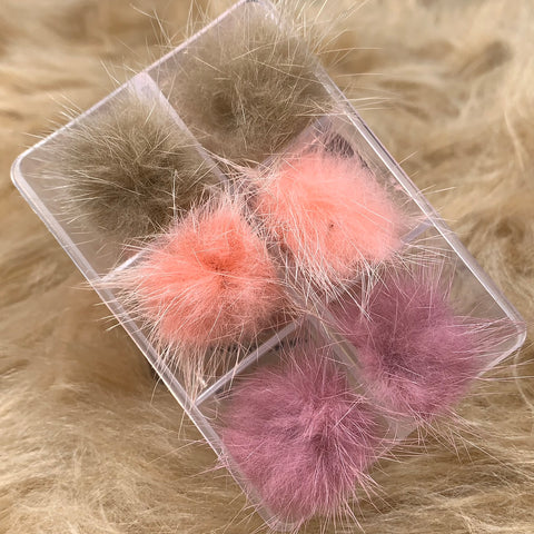 3 pairs of Pompoms (Fur ball & magnet base) for Nails art design (Brown, Peachy, Nude Pink)