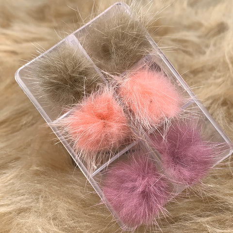 3 pairs of Pompoms (Fur ball & magnet base) for Nails art design (Brown, Peachy, Nude Pink)