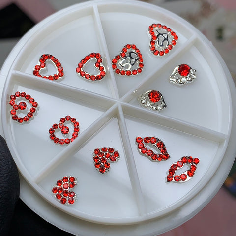 Red 3D Heart shape & Lips Charms for Valentines nails art design