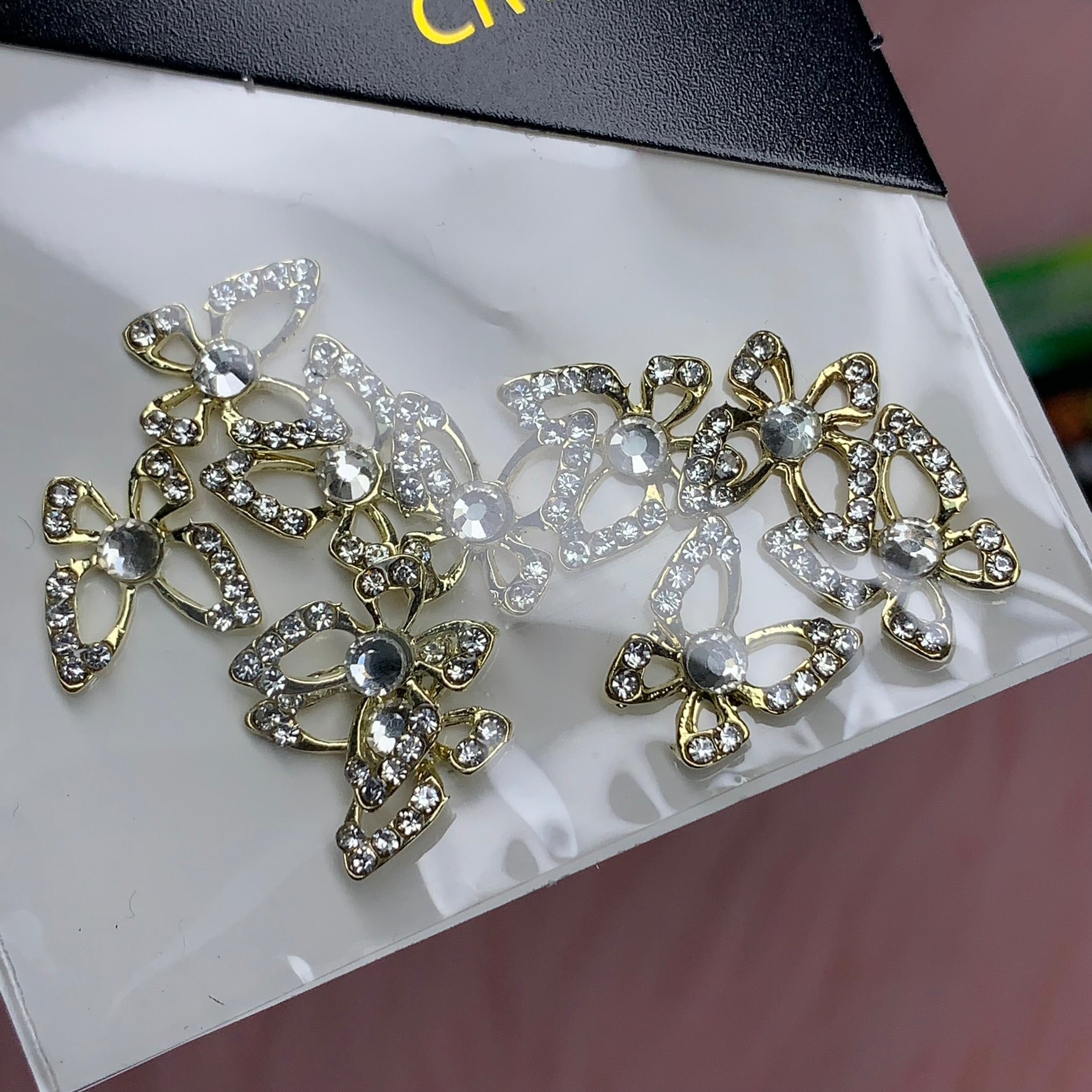 10Pcs Butterfly Dangle Nail Charms, 3D Rhinestones Jewelry Parts