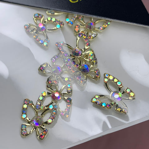 (AB Iridescent Rhinestones engraved) 3d Luxury Butterfly charms for nails art design