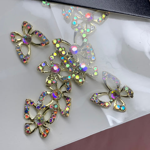 (AB Iridescent Rhinestones engraved) 3d Luxury Butterfly charms for nails art design