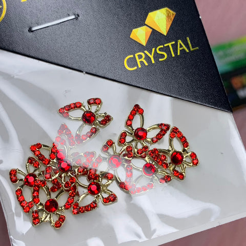 (Red Rhinestones engraved) 3d Luxury Butterfly charms for nails art design