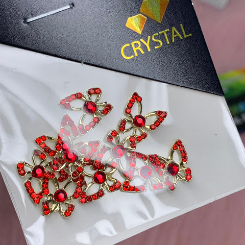 (Red Rhinestones engraved) 3d Luxury Butterfly charms for nails art design