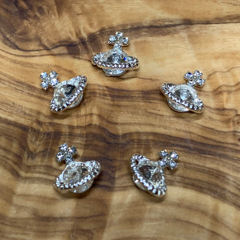 5 pcs Planet Charm for Nails art designer (Clear Crystal rhinestone engraved)