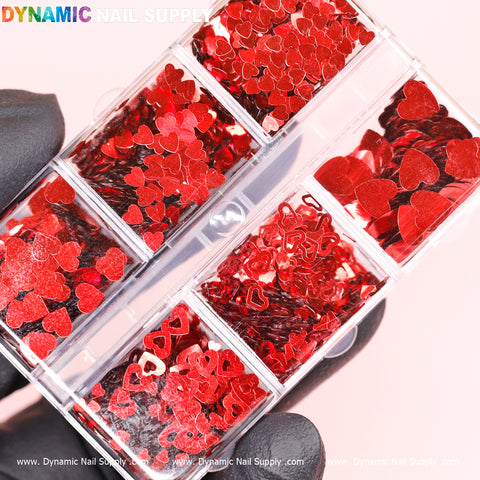 Red Metallic Valentine Style Mix-sizes Heart shape sequins glitter