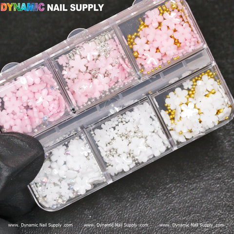 (White and pink) 3D resin Flowers for Nails Art design