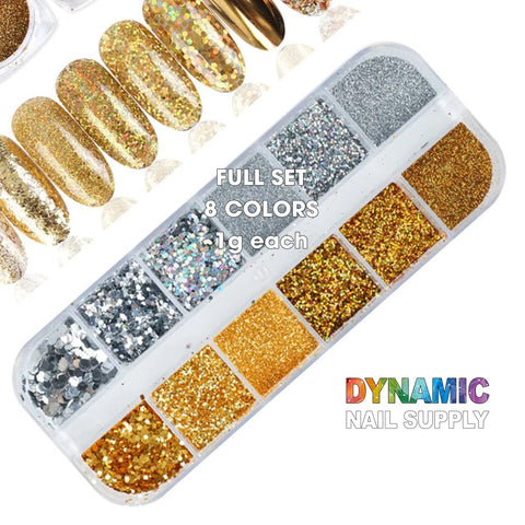 QH15060 SET 12 Holographic Nail Art Glitter Set Powder - Dynamic Nail Supply