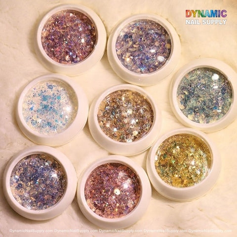 Colorful Iridescent Glitters Set - 8 boxes per set - For Nail Art Designs