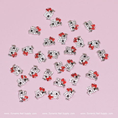 (Red) 30 pcs Metal Hell0 Kitty Design Nail Charms  (zircon alloy charm)