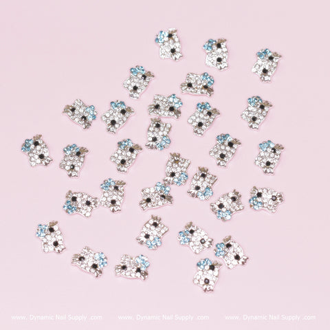 (Light Cyan) 30 pcs Metal Hell0 Kitty Design Nail Charms  (zircon alloy charm)