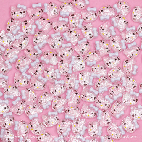 (Clear & Blue) 100 pcs Cute Resin Hell0 Kitty Design Nail Charms