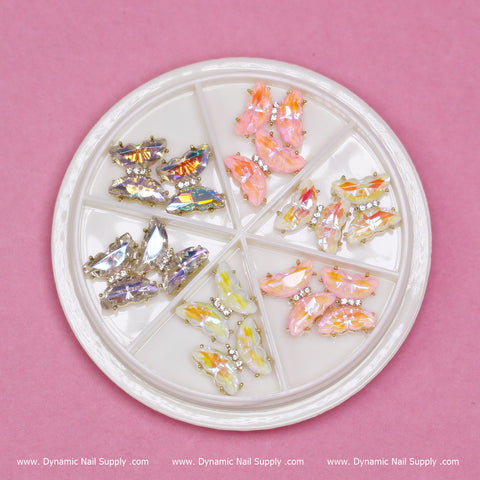 (Iridescent 01) 12 pcs Butterfly Rhinestone Charm for Nails Art Designer