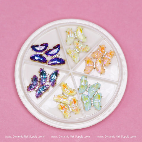 (Iridescent 03) 12 pcs Butterfly Rhinestone Charm for Nails Art Designer