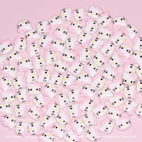 (Pastel Pink) 100 pcs Cute Resin Hell0 Kitty Design Nail Charms