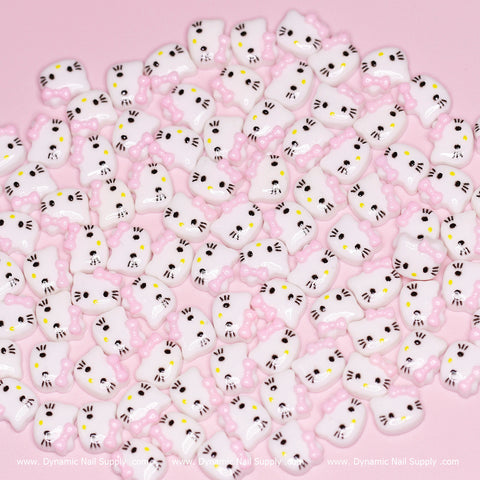 (Pastel Pink) 100 pcs Cute Resin Hell0 Kitty Design Nail Charms