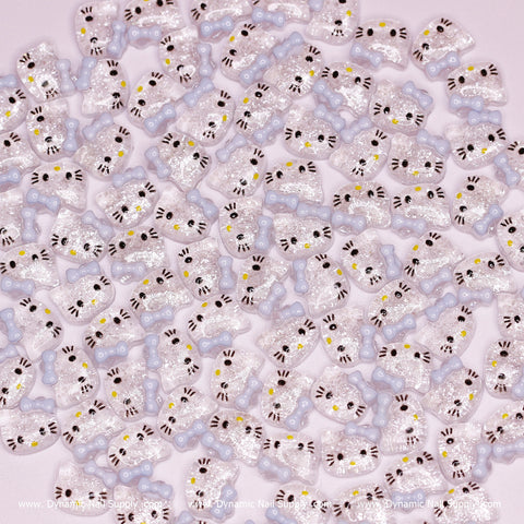 (Clear & Blue) 100 pcs Cute Resin Hell0 Kitty Design Nail Charms