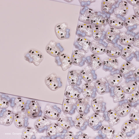 (Clear & Blue) 100 pcs Cute Resin Hell0 Kitty Design Nail Charms