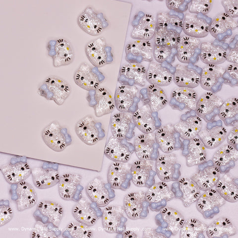 (Clear & Blue) 100 pcs Cute Resin Hell0 Kitty Design Nail Charms