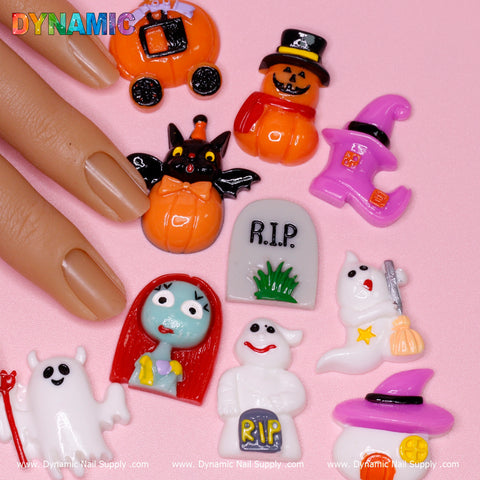 (part2) 10 pcs Cute Cartoon Halloween Design Nail Charms (Skeleton Ghost Spooky Pumpkin Bat)