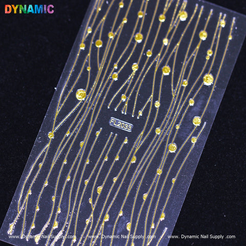 Clear nail sticker with Gold Abstract design pattern (FL 2033), wavy lines and dots.