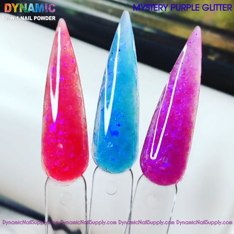 Pink Purple Blue jelly 050 mixed with [Mystery Purple Glitter] acrylic powder - Dynamic Nail Supply