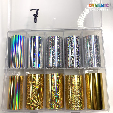 Nail Foil Gold & Silver Metallic Holographic Transfer Foils - Dynamic Nail Supply