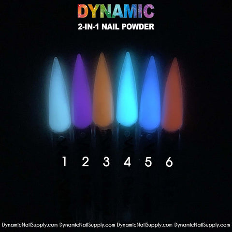 Colorful Glow in the Dark - Acrylic & Dip Nail Powder - 6 colors - Dynamic Nail Supply