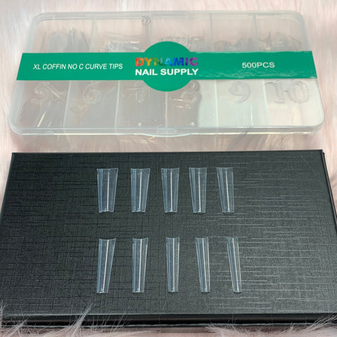 XL Coffin No C Curve Tips Box from Dynamic Nail Supply