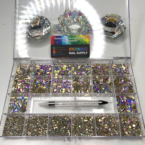 [Flash deal] AB Glass Crystal Rhinestones - Multi Shapes - 20 different shapes - 1400pcs big shapes with 4000pcs round shapes rhinestone for nails art design