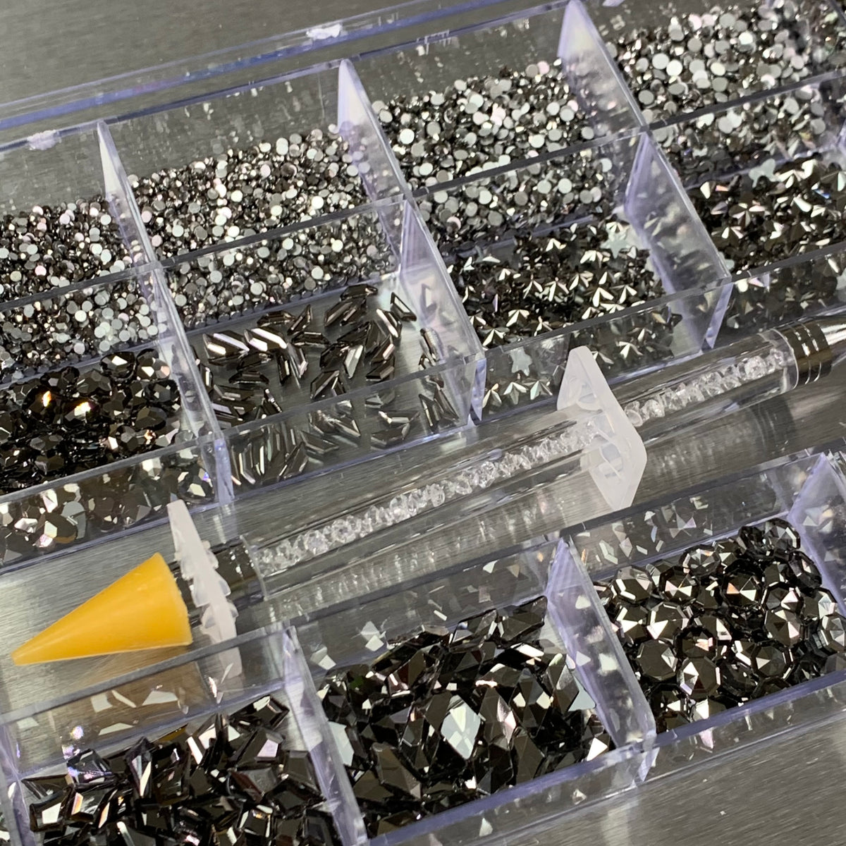Gun Metal color Rhinestones set - 20 cells - 14 big shapes and 6 round ...